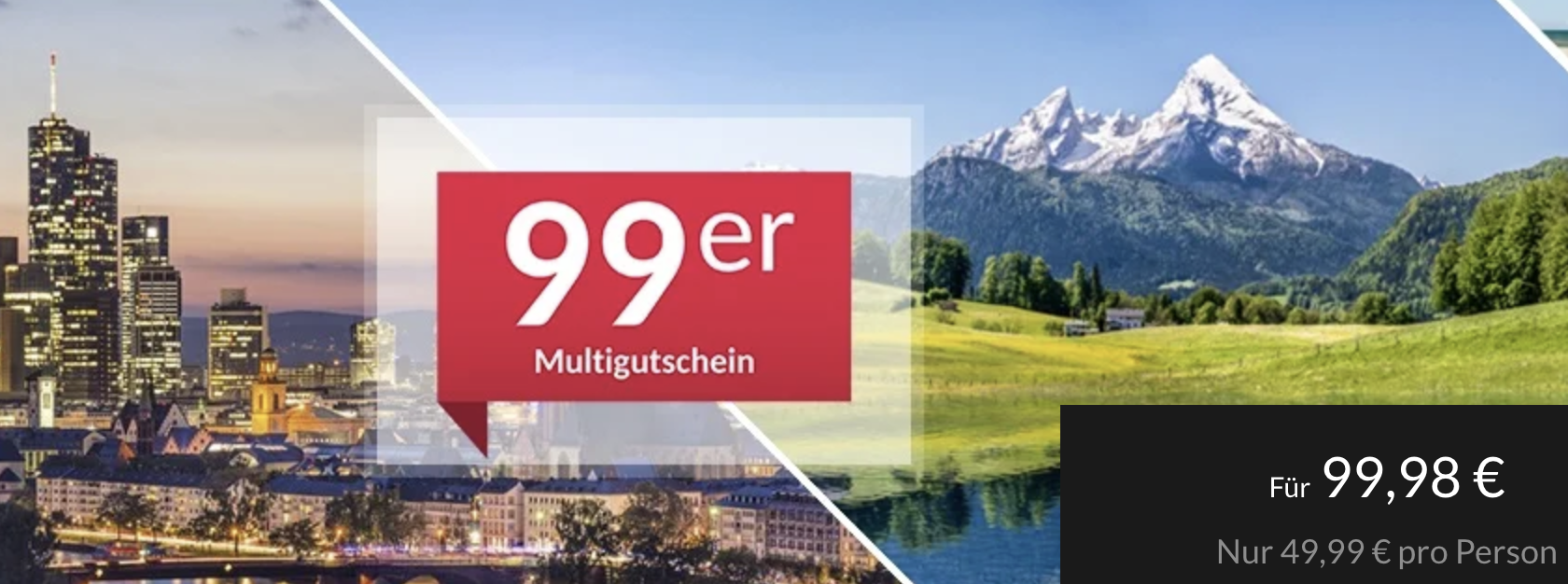 🗺️ Reisegutschein: 2 ÜN für 2 Personen inkl. Frühstück für über 99 Hotels für 99,98€