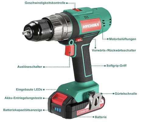HYCHIKA Akkuschrauber mit 2,0 Ah Akku & Zubehörset für 45,96€ (statt 55€)
