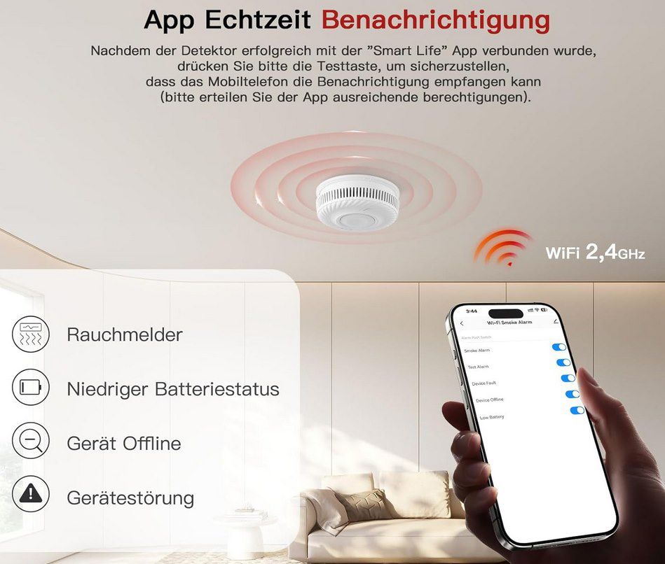 🌫️ 3x PHYSEN Smarter Rauchmelder mit WLAN für 48,99€ (statt 70€)