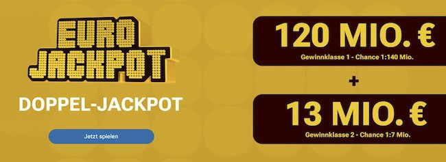 💰 Mega Jackpot ➡️ 120 Mio. Jackpot: 2 Eurojackpot Felder für nur 0,50€   Neukunden