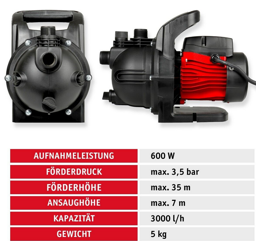 WALTER Gartenpumpe 600W 3,5 bar für 44,91€ (statt 60€)