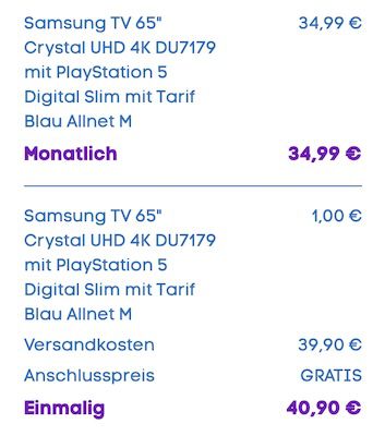 🔥 65 Samsung TV + PlayStation 5 Digital nur 1€ + o2 Allnet 20GB für 34,99€ mtl.