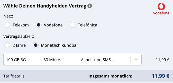 🚨 Tarif des Jahres? 📱 Vodafone Allnet 100GB nur 11,99€ mtl.   monatlich kündbar!