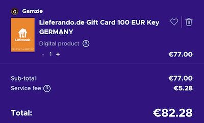🍔 100€ Lieferando Gutscheinkarte ab 82,28€