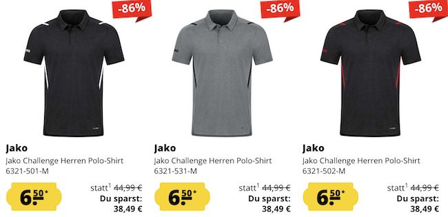 👕 Jako Challenge Herren Poloshirt für je 6,50€ zzgl. VSK (statt 25€)