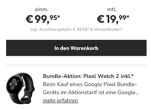 🔥 Über 130€ Ersparnis 📱Google Pixel 9a inkl. Pixel Watch 2 für 99,95€ + Vodafone 40GB für 19,99€ mtl.