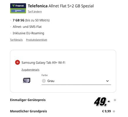 🔥 Eff. Gewinn 📱 Samsung Galaxy A55 + Galaxy Tablet für 49€ + o2 Allnet 7GB für 9,99€ mtl.