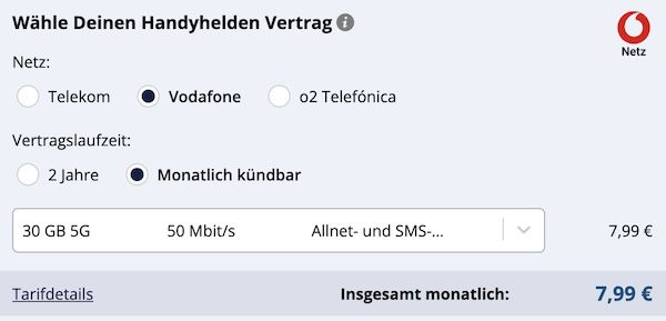 🔥 Vodafone Allnet mit 30GB 5G für nur 7,99€ mtl. + monatlich kündbar
