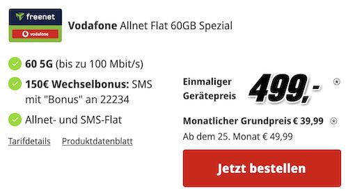 🍏📱 Apple iPhone 16 Pro Max für 499€ + Vodafone Allnet 60GB 5G für 39,99€ mtl. + 150€ Bonus