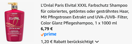 🧴 1 Liter LOréal Paris Elvital XXL Farbschutz Shampoo ab 6,79€ (statt 10€)