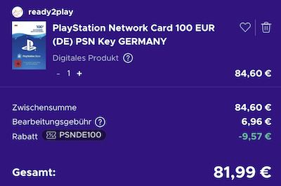 🎮 100€ Playstation Network (PSN) Guthabenkarte ab 81,99€