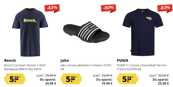 👕⚽️ SportSpar: Fixpreis Sale   Alles nur 5€ zzgl. VSK + 5€ Gutschein