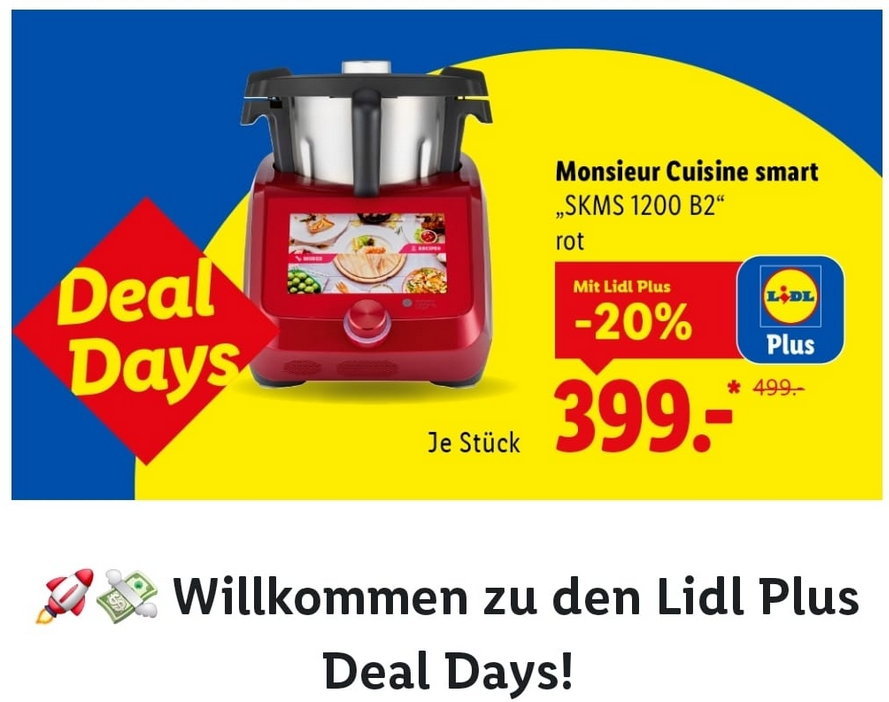 👨🍳 Monsieur Cuisine Smart (Thermomix Konkurrent) RED für 399€ 🌡️(statt 499€) 👨🍳 Monsieur Cuisine Smart (Thermomix Konkurrent) RED für 399€ 🌡️(statt 499€)