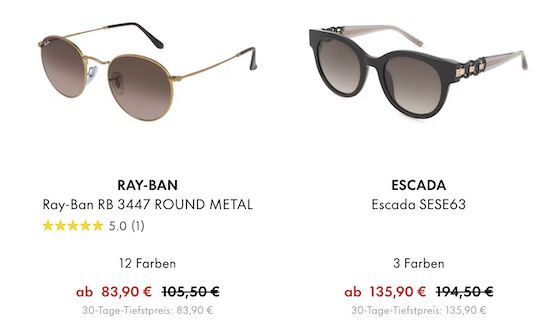 ☀️😎 fielmann: Sonnenbrillen Sale + 25% Extra Rabatt   z.B. Ray Ban Round Metal 74,93€ (statt 124€)