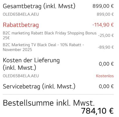 📺 LG OLED65B4ELA 65 📺 LG OLED65B4ELA 65 OLED Fernseher für 784€ (statt 899€)