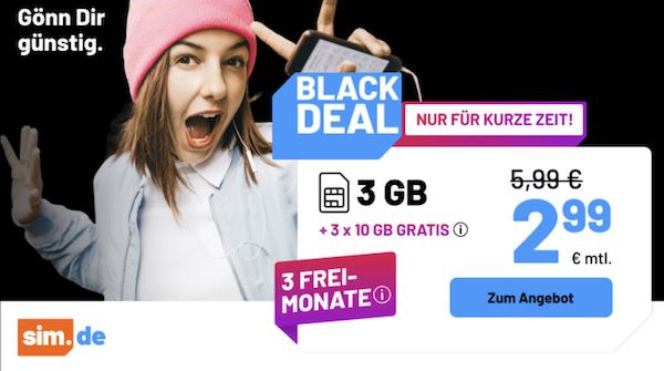 📲 Sim.de: Drillisch Allnet Flat inkl. 3GB 5G für 2,99€ mtl.