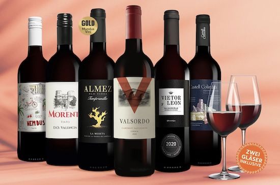 🍷 Vinos Tinto Paket: 6 Flaschen Rotwein + 2 Gläser für nur 25,99€ (statt 53€)