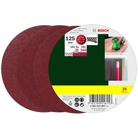 25er Pack Bosch Schleifblatt Set, Ø 125mm, P80/120/240 für 8,99€ (statt 13€)