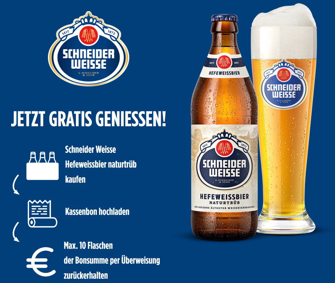 🍻😲 Bis zu 10 Flaschen Schneider Weisse Hefeweissbier naturtrüb gratis testen