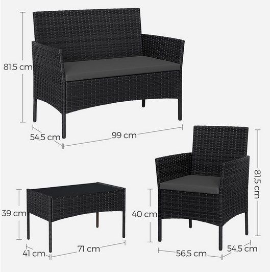 SONGMICS Balkonmöbel Set mit Stühlen, Bank & Tisch für 99,99€ (statt 119€)