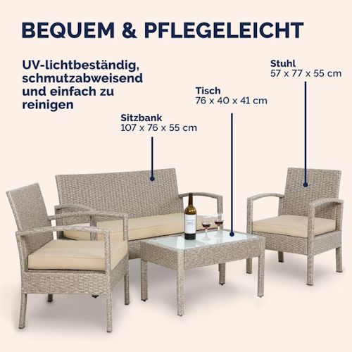🍷 Casaria Polyrattan Garten Sitzgruppe (2 Sessel, 1 Bank, 1 Tisch) ab 155,95€ (statt 200€)