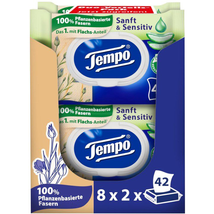 16 x 42 Tempo Feuchte Toilettentücher “Sanft & Sensitiv“ für 17,90€ (statt 28€)