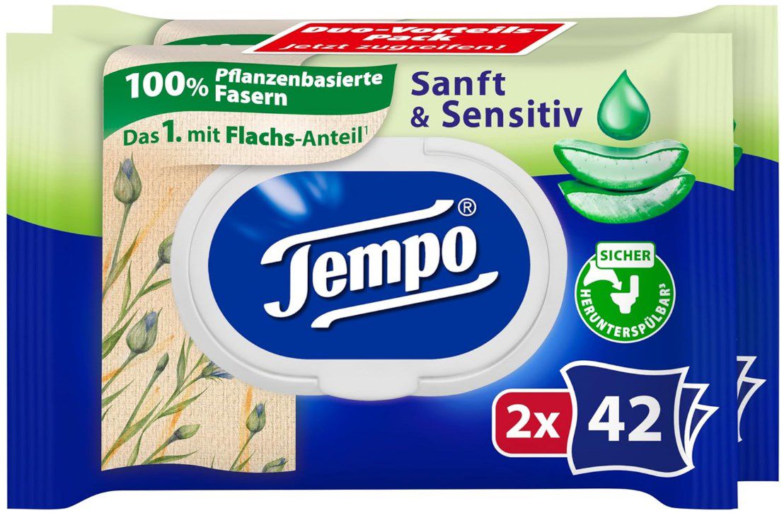 16 x 42 Tempo Feuchte Toilettentücher Sanft & Sensitiv für 17,90€ (statt 28€)