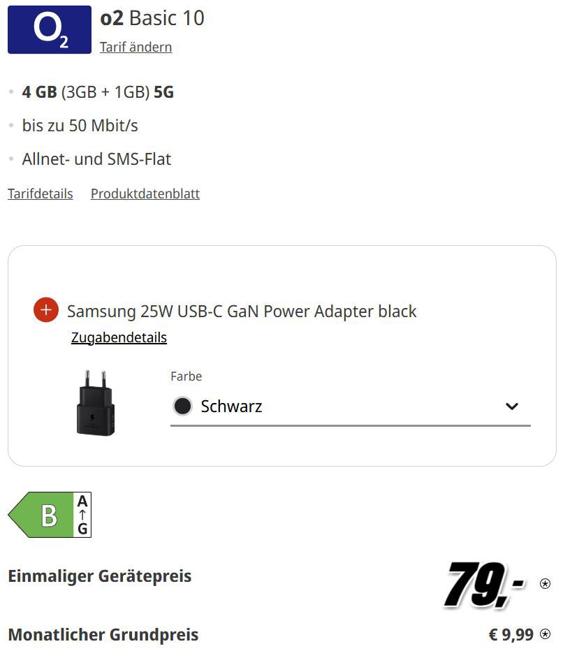 Samsung Galaxy A56 5G (256GB) für 79€ + o2 4GB für 9,99€ mtl