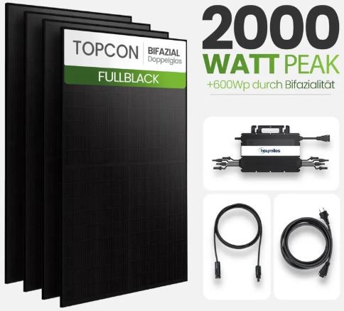 🌞 Tepto 2000W Balkonkraftwerk   Bifazial Glas Glas, 1600W WR für 548,62€ (statt 678€)