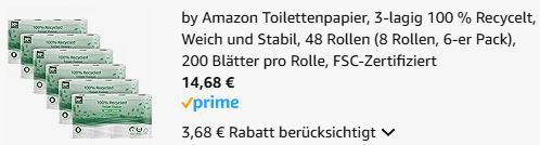 🧻 48er Pack Presto! 3 lagiges ECO Toilettenpapier ab 14,68€ (statt 20€)