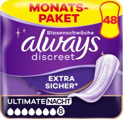 3 x 48 Always Discreet Inkontinenz-Einlagen Ultimate Nacht für 40€ (statt 60€)