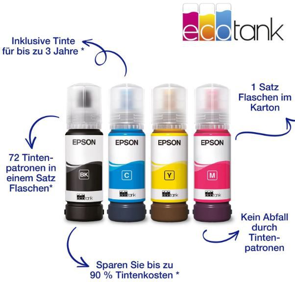 EPSON EcoTank ET 2865 3 in 1 Tintentankdrucker inkl. Tinte für 170€ (statt 199€)