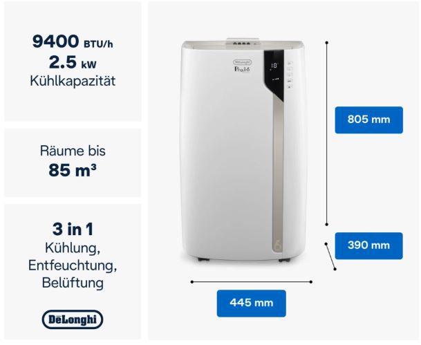 ❄️💨 DeLonghi PACEX93 Whisper Abluftschlauch Klimagerät für 499,99€ (statt 549€)
