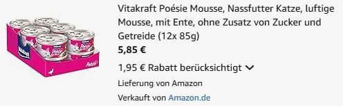 🐈 12er Pack Vitakraft Poésie Mousse mit Ente ab 5,85€ (statt 9€)