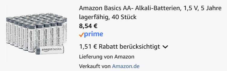 🔋 40x Amazon Basics AA Industrie Alkaline Batterien ab 8,54€ (statt 12€)   0,21€ pro Batterie