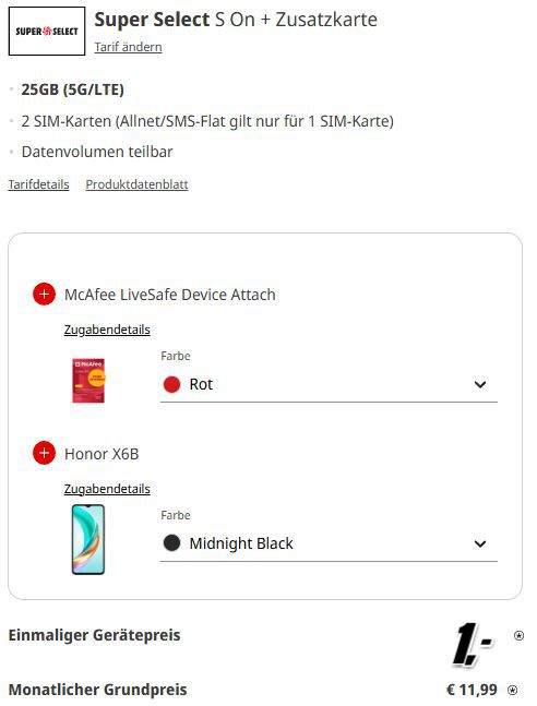 🔥 2 x Honor X6B 128GB für 1€ + 25GB o2 Vertrag   teilbar auf 2 SIM Karten für 11,99€ mtl