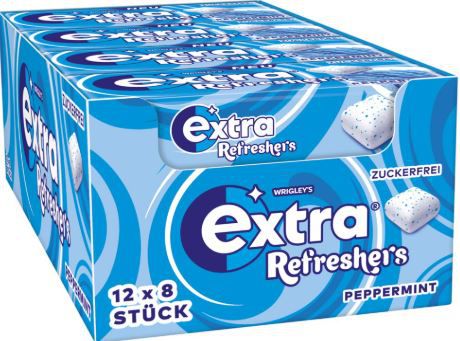 Extra Refreshers Kaugummi zuckerfrei, Pfefferminz 12 x 8 Dragees ab 7,70€ (statt 12€)