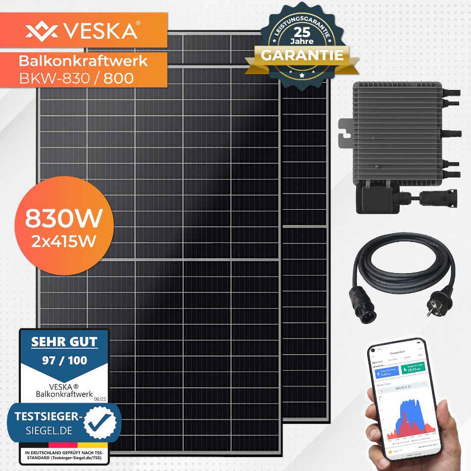 VESKA Balkonkraftwerk 830 W / 800 W Photovoltaik für 315,94€ (statt 499€)