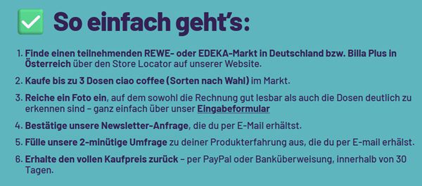 ☕ Für bis zu 3 Dosen ciao coffee Geld erstattet bekommen