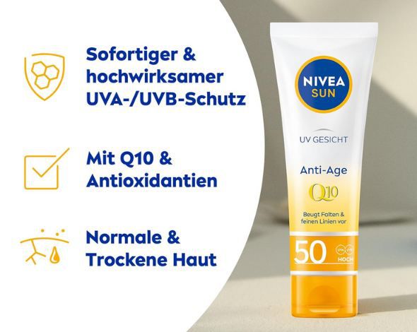 🌞 NIVEA Sun UV Gesicht Q10 Anti Age Sonnenschutz mit LSF 50 ab 7,52€ (statt 11€)