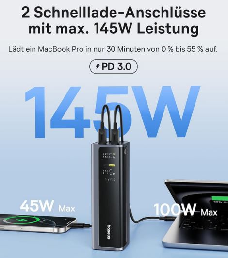 🔋 Baseus EnerGeek Powerbank mit 20.800 mAh, 145W für 53,99€ (statt 90€)