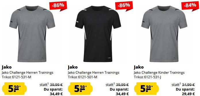 👕 Jako Challenge Trainingstrikots in versch. Designs ab je 5,50€ (statt 19€)