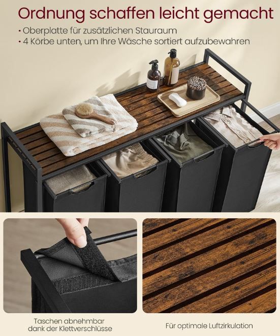 👕 Vasagle Wäschekorb mit Ablage + 4 Fächer für 42,99€ (statt 57€)