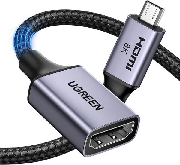 UGREEN Micro HDMI auf HDMI 2.1 Adapter bis 8K+4K, 25cm für 8,49€ (statt 10€)