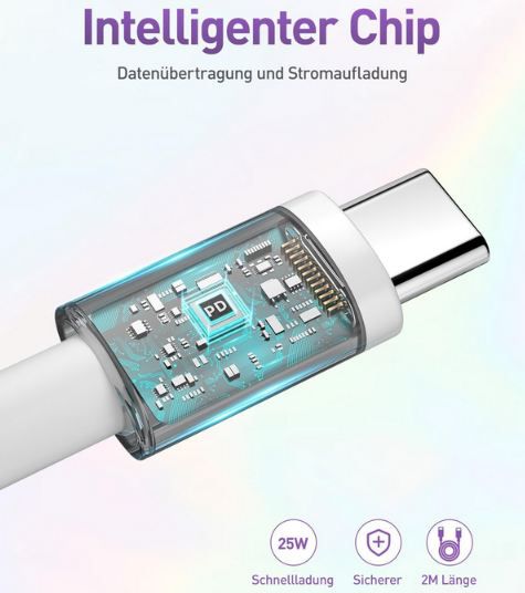 🔌 2x Ombroa 25W USB C Ladegerät Ladekabel inkl. 2x 2m Kabel für 10,49€ (statt 30€)