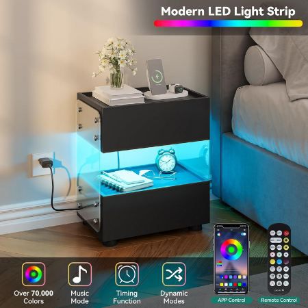 Yitahome Nachttisch mit RGB + 2 Schubladen für 39,99€ (statt 80€)