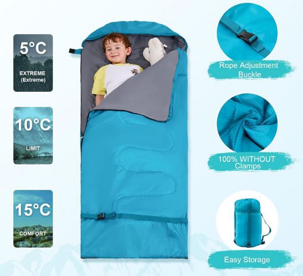 🏕️ Cotinse Camping Kinder Schlafsack, 150+30x75cm für 19,99€ (statt 40€)