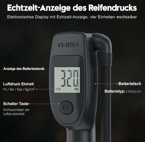 🚲 Tiakia Fahrradpumpe mit Digitalen Manometer für 19,98€ (statt 40€)