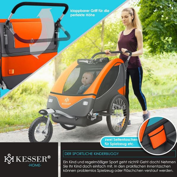 🚸 Kesser 2 in 1 Fahrradanhänger 360° Drehbar mit Federung für 164,80€ (statt 191€)