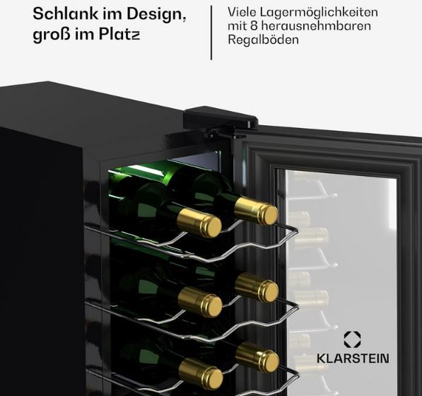 🍾 Klarstein Shiraz Slim Uno Weinkühlschrank mit Glastür, 50L für 256,69€ (statt 302€)